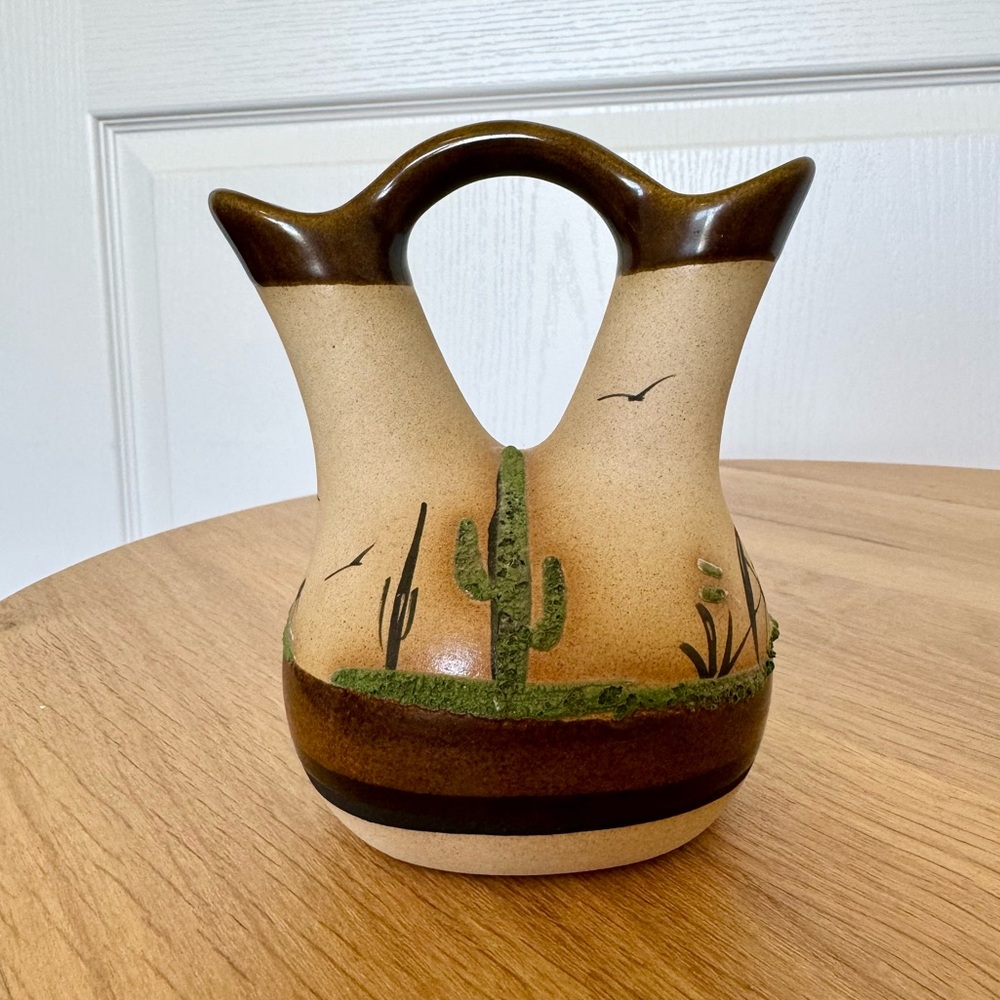 Vintage 1982 Southwestern Cactus Wedding Pottery Vase Betty Selby Signed